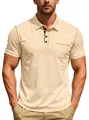 Men's cream short-sleeve polo shirt with chest pocket and contrast stitching - S / Tops / Khaki