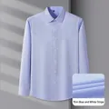 Chemise de bureau en modal pour hommes avec de fines rayures bleues et blanches, manches longues - 38 / Hauts / Fines rayures bleues et blanches(SS512)