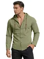 Men's olive green casual hooded long-sleeved shirt in breathable cotton fabric for summer - Army Green