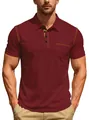 Men's maroon short sleeve polo shirt with chest pocket and contrast stitching detail. - Red
