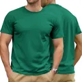 Premium men's green short sleeve cotton T-shirt showing front and back views on model - S / Tops / Army Green
