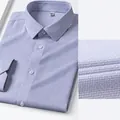 Professional white and blue micro-check non-iron cotton business shirt SKU variant - 38 / Tops / White and Blue Plaid