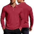 Dettaglio della trama a nido d'ape bordeaux di questa polo da uomo a maniche lunghe - Rosso scuro