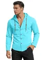 Casual men's breathable light blue long sleeve hooded shirt in premium cotton fabric - Sky Blue