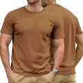 Men's minimalist pure cotton crew neck short-sleeve T-shirt in caramel brown finish - S / Tops / Caramel color