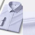 Professional white and navy blue pinstripe non-iron pure cotton dress shirt for men - 38 / Tops / White and Navy Blue Fine Stripe