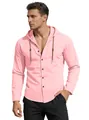 Men's casual long sleeve hooded shirt made of breathable cotton fabric in light pink color - Pink