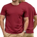 Men's minimalist burgundy cotton crew neck T-shirt showing both front and back views - S / Tops / Burgundy