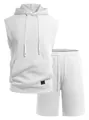 Détail de l'ensemble débardeur à capuche et short en tricot blanc à motif jacquard - S / Haut et Bas / Blanc