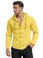 Men's yellow long sleeve hooded casual cotton shirt with breathable fabric and button closure - Lemon Yellow