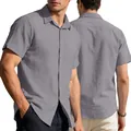 Loose fit grey short sleeve linen shirt for men featuring breathable summer fabric - Light Gray