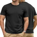 T-shirt noir minimaliste en coton à col rond pour homme présentant l'avant et l'arrière - Noir