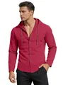Men's stylish red long-sleeved casual hooded cotton shirt with drawstring detail for summer - Burgundy