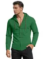 Men's casual long-sleeve hooded cotton shirt in vibrant green for daily wear - Dark Green