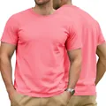 T-shirt homme haut de gamme en coton corail uni avec vues de face et de dos - Rose Lotus