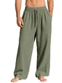 Breathable men's loose casual linen trousers in army green with an elastic drawstring waist - S / Bottoms / Army Green