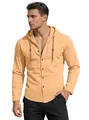 Men's minimalist casual breathable long-sleeve hooded cotton shirt in apricot color - Coffee