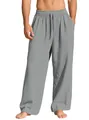 Men's loose grey linen casual lounge pants with drawstring waist and side pockets - S / Bottoms / Gray