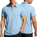 Light blue textured ice silk men's polo shirt with stylish orange contrast inner collar - S / Light Blue