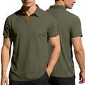 Men's textured olive green short sleeve polo shirt with contrast orange collar detail - Army Green