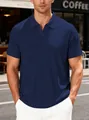 Premium men's navy blue casual breathable jacquard striped short-sleeved polo shirt - S / Tops / Navy Blue