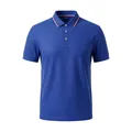 Classic men's royal blue polo shirt featuring a striped collar design and short sleeves - S / Tops / Sapphire Blue