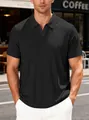Men's black vertical ribbed short sleeve polo shirt with textured jacquard fabric - S / Tops / Black