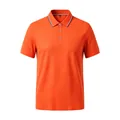 Professional mens orange short sleeve polo shirt featuring a striped tipped collar design - S / Tops / Orange
