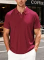 Burgundy men's summer casual breathable jacquard ribbed short sleeve polo shirt - S / Burgundy