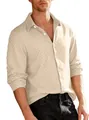 Camisa casual de manga larga para hombre de punto texturizado en color beige crema - Caqui