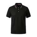 Men's classic black short-sleeved polo shirt featuring a stylish striped collar design - Black