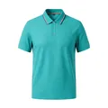 Premium men's short-sleeved turquoise Polo shirt featuring elegant striped collar trim - Lake Green