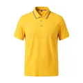 Men's yellow short-sleeved polo shirt with striped collar detail - Yellow