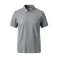 Men's classic grey short sleeve polo shirt with striped collar detailing - Gray