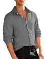 Moderna camisa de hombre gris de punto texturizado de manga larga con botones casual - S / Gris