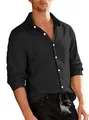 Camisa de manga larga para hombre en punto texturizado negro con botones y bordado - S / Negro