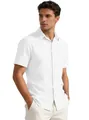 Men's summer white short sleeve business casual shirt with textured fabric finish - S / Tops / White