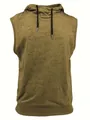 Men's casual hooded sleeveless vest with textured olive green print and drawstring - 2XL / Tops / Khaki