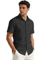 Premium men's dark grey textured short-sleeve business casual button-down shirt variant style - S / Tops / Black