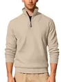 Klassischer beiger Herren-Sweatshirt mit halbem Reißverschluss und Twill-Jacquard-Muster - S / Oberteile / Khaki