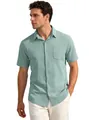 Men's light sage green textured short sleeve button-down casual shirt with chest pocket - S / Tops / Green