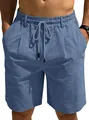 Short décontracté en coton et lin bleu pour homme, idéal pour la plage et l'été - S / Aqua