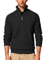 Herren Pullover mit halbem Reißverschluss und schwarzer diagonaler Rippenstruktur - S / Oberteile / Schwarz