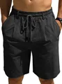 Bequeme Herren-Sommer-Strandshorts aus Baumwollleinen in Schwarz mit Kordelzugbund - S / Schwarz