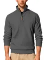 Elegante felpa grigia da uomo con mezza zip, trama a coste diagonali e maniche lunghe. - Grigio melange scuro