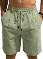 Breathable sage green cotton linen beach shorts for men with elastic drawstring waist - S / Bottoms / Army Green