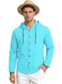 Elegante camicia con cappuccio a maniche lunghe da uomo in cotone color ciano - Celeste