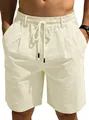 Short d'été décontracté en coton et lin crème pour homme avec cordon de serrage à la taille - S / Abricot