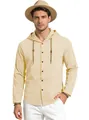 Camicia da uomo casual a maniche lunghe con cappuccio in cotone beige per primavera - Kaki