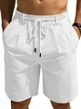Lockere weiße Baumwoll-Leinen-Herren-Strandshorts mit verstellbarem Kordelzugbund - S / Weiß